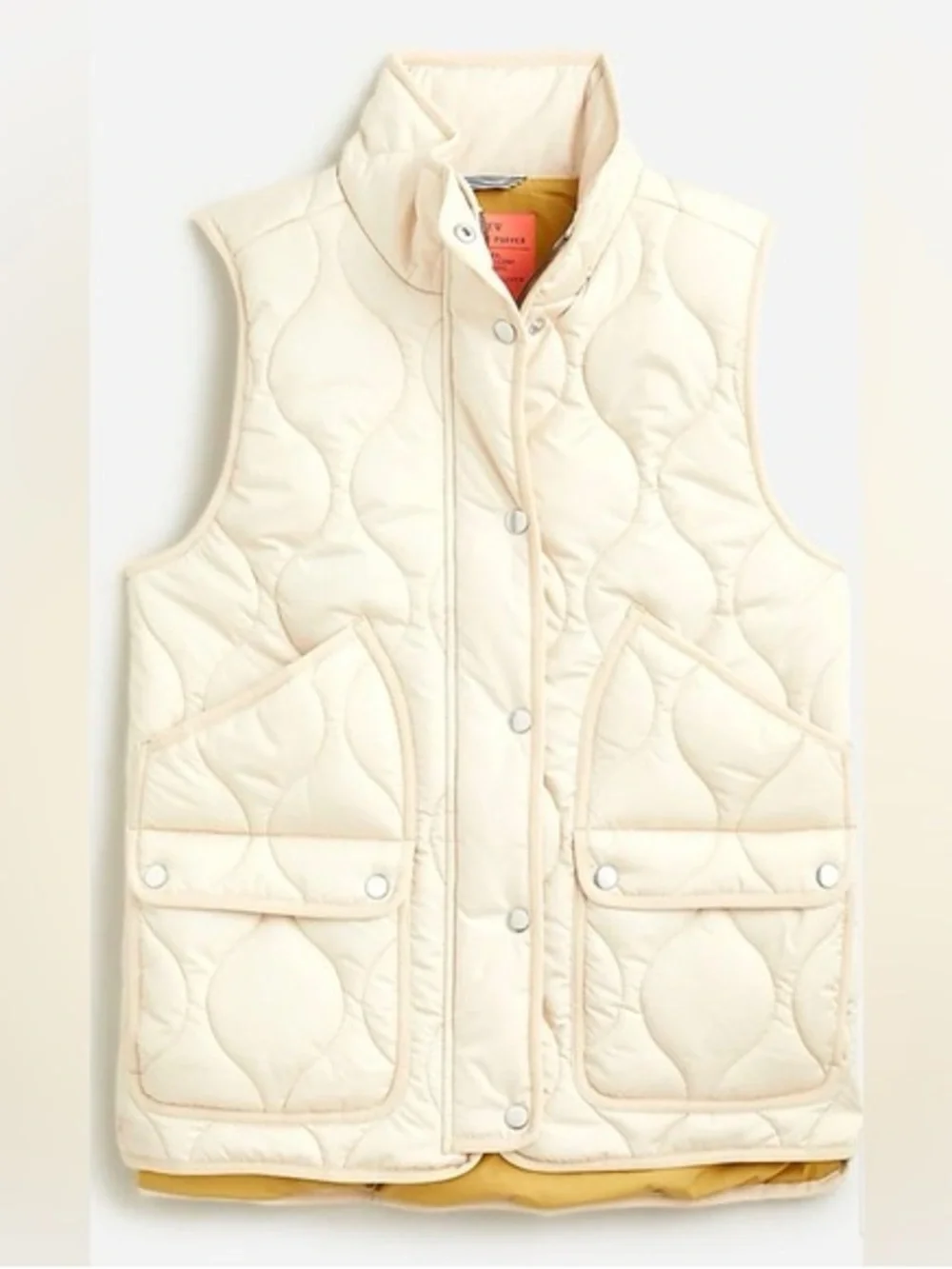 J. Crew Signature Puffer Vest in Tan with Pink Label